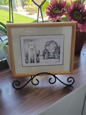Cat With His Chair Etching Artwork By David Bigelow 24/150 in Oak Frame